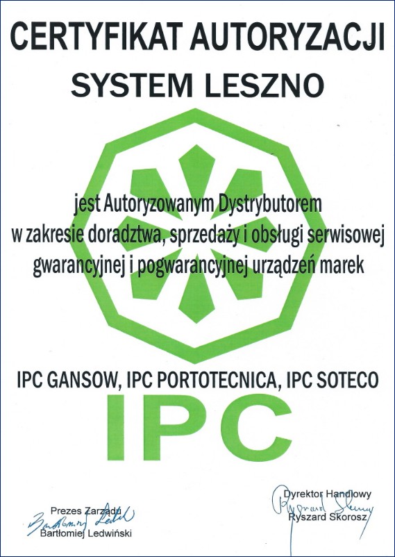 certyfikat sprzedaży i obsługi urządzeń IPC