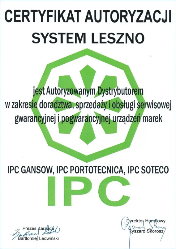 certyfikat sprzedaży i obsługi urządzeń IPC